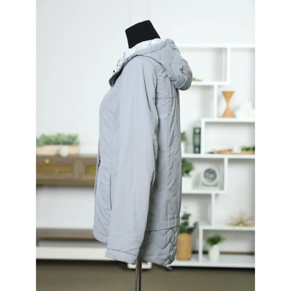 Rare The North Face Gray Hooded Insulated Jacket Newspaper Print Lining Gorpcore